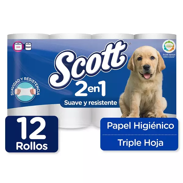 Papel Higiénico Scott 2 En 1 Suave 12 Rollos X30 Metros